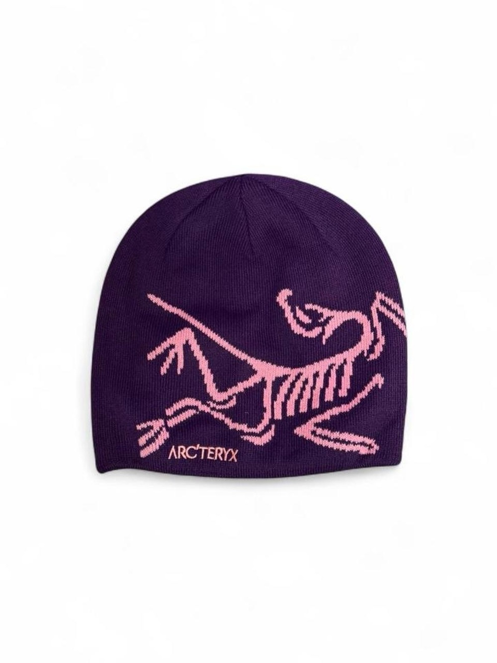 purple and pink arc bird head toque beanie